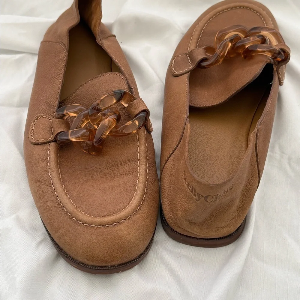 See By Chloe Tan Loafers with Tortoise Chain
